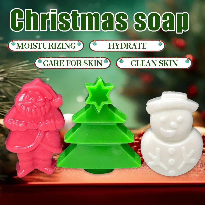 3PCS Christmas Gift Box Soap, Christmas Tree Santa Claus Snowman Shaped Handmade Soap, Three in One, Gentle Cleaning