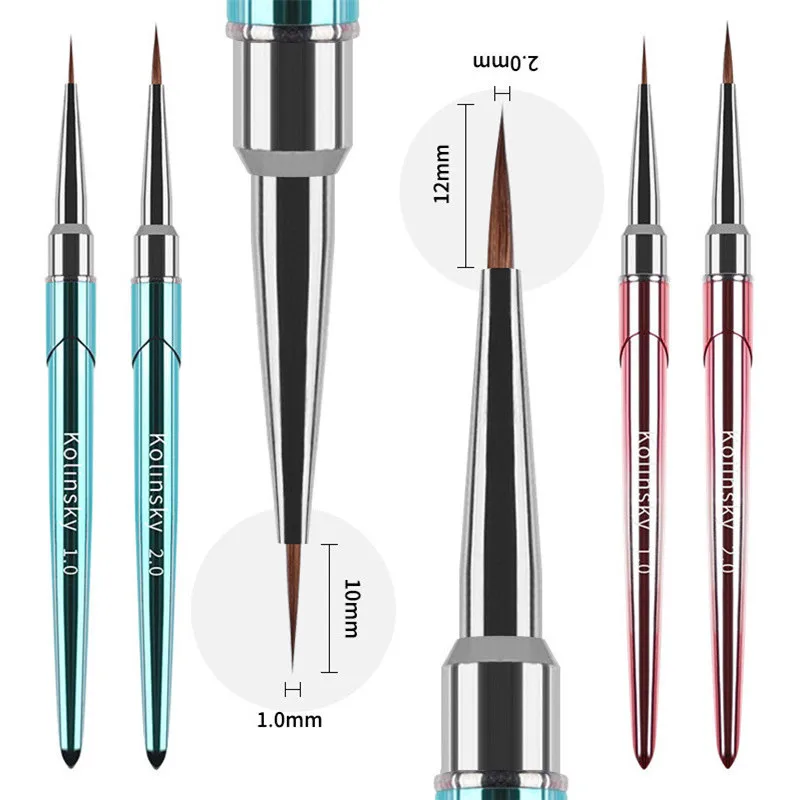 1/4개 메탈 핸들 콜린스키 네일 라이너 브러쉬 네일 페인팅 펜 아크릴 UV 젤 브러쉬 크리스탈 매니큐어 도구 네일 브러쉬