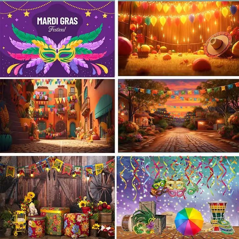 Carnival Masked Ball Party Backdrops Children Kids Birthday Photography Cake Smash Bunting Light Background Photo Shoot Studio