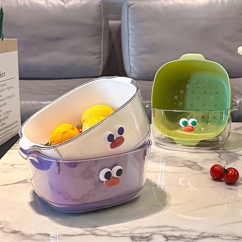 Creative Cute Thickened Double Layer Mini Drain Basket Multi-functional Household Fruit Snack Storage Basket Kitchen Accessories