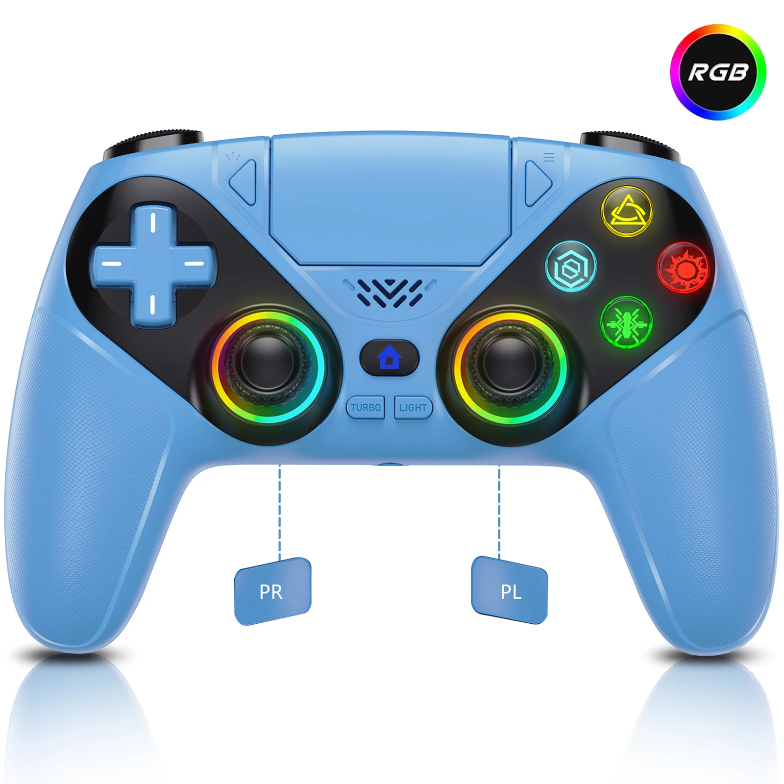 Controller für Playstation 5/PS5/PS5 Pro/Slim/PC, Kabellose Gamepads RGB-Joystick Turbo/Marco-Programmierung Doppelte Vibration Spielsteuerung