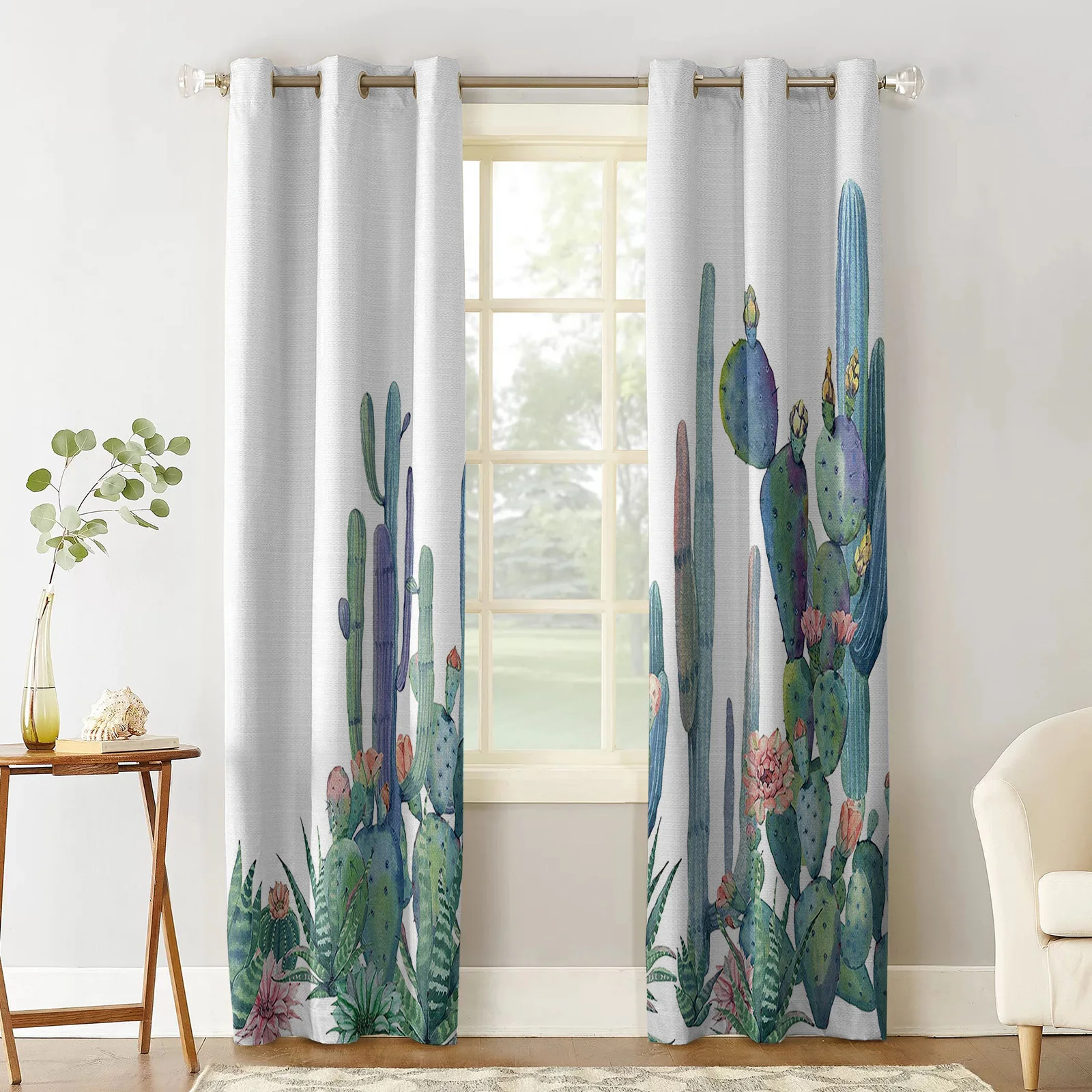 Watercolor Cactus Nordic Blackout Curtains for Children Kids Home Decor Bedroom Living Room High Shading Window Curtains