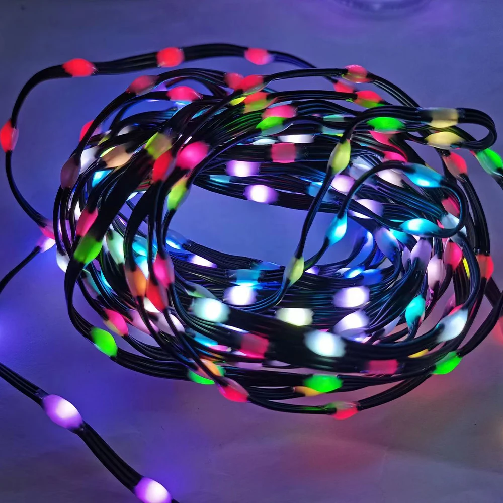 DC12V 8000LEDs SK6812/WS2811 2cm 3cm 5cm spacing Smart Fairy String Lights RGBIC addressable full color Black transparent wire