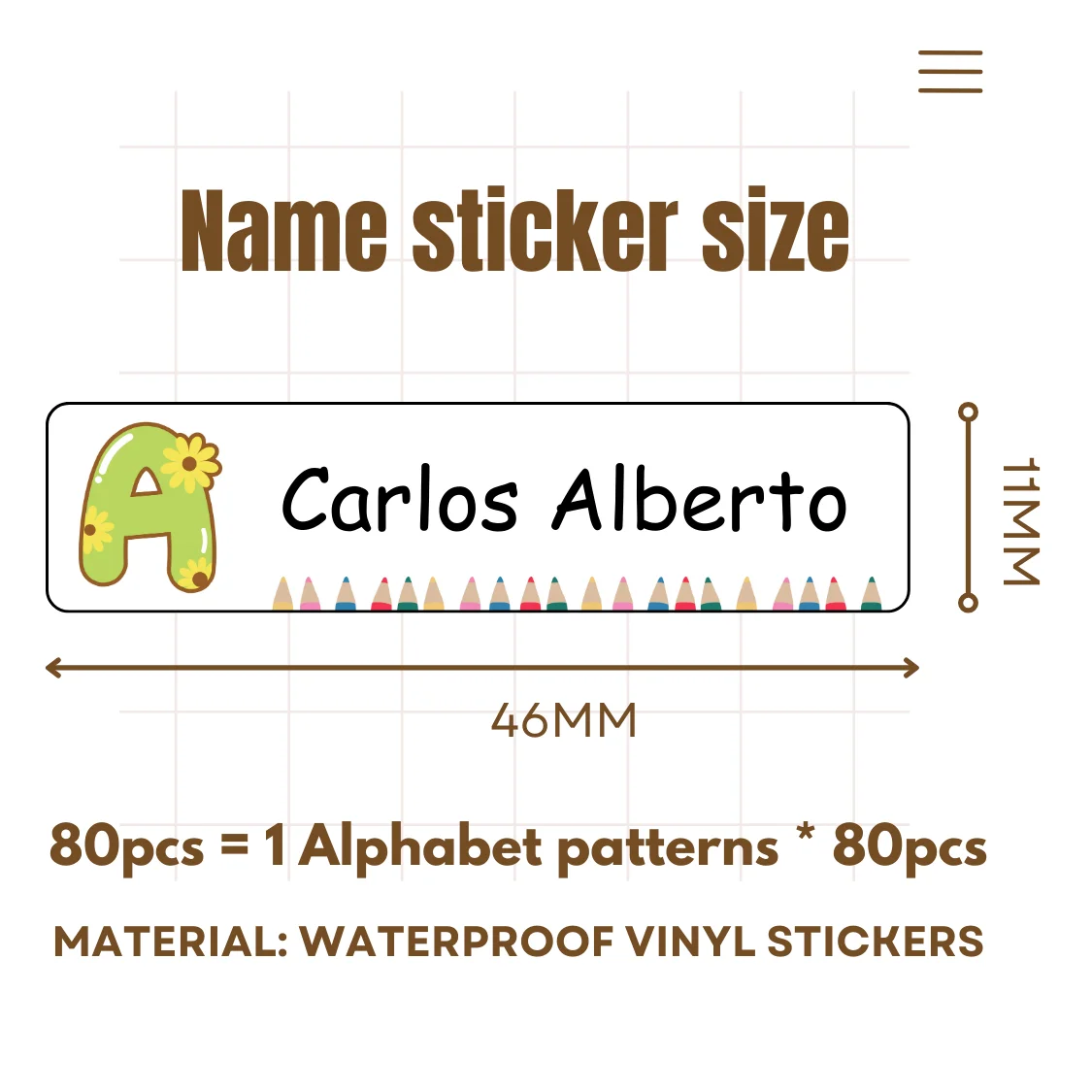 240pcs Personalized Name Labels Waterproof Custom Stickers for kids Alphabet Letters Name Tags Back to School -Allow Max 3 Names