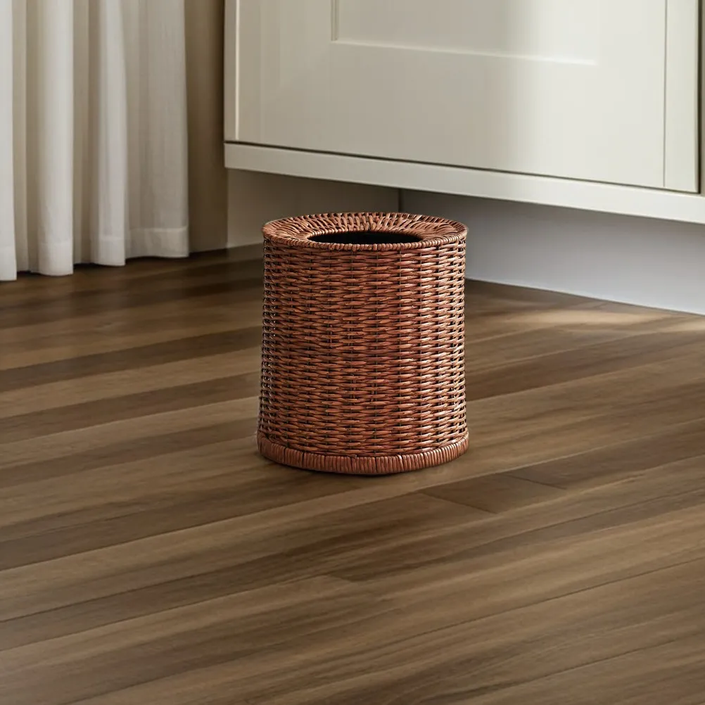 8L Rattan Trash Can Double-Layer Woven Waste Basket for Bathroom Bedroom Living Room Farmhouse Decor