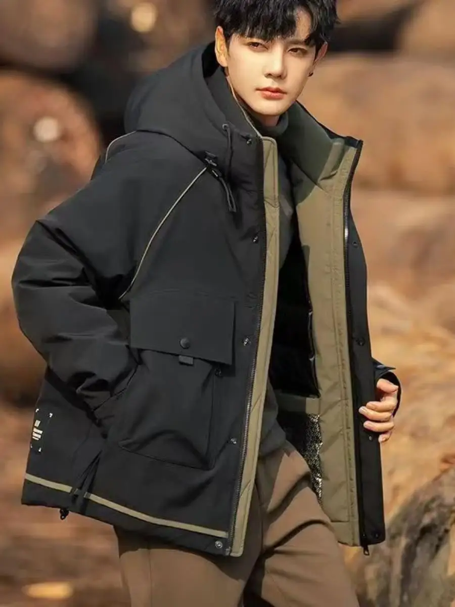 

Winter New Men's down Jacket Warm Casual Outdoor Workwear Style Waterproof Thickened Durable Polyester Fabric Coat for Couples