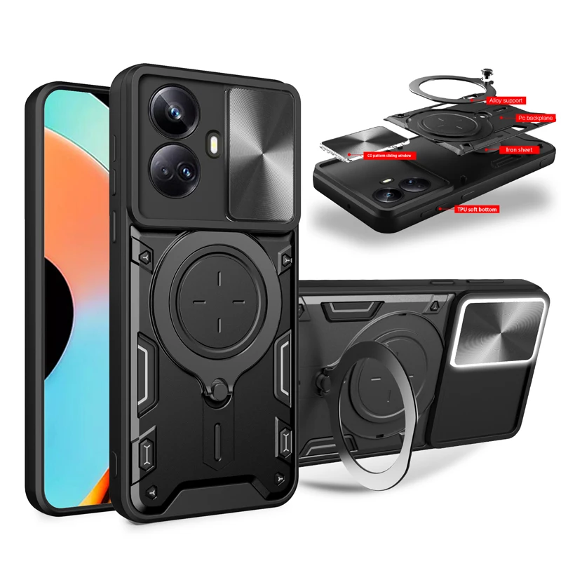 

Magnetic Stand Phone Case for Realme 12X 13 Pro Plus 5G 14 15X 360° Rotation Ring Holder Back Cover Cases Coque Fundas Capa