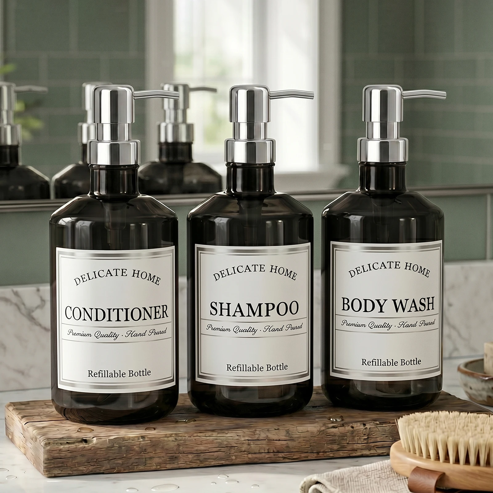 Plastic Pump Bottles for Luxury Hotel Style Bathroom Decor Refillable Bottles for Shampoo Conditioner Body Wash Dispenser Bottle