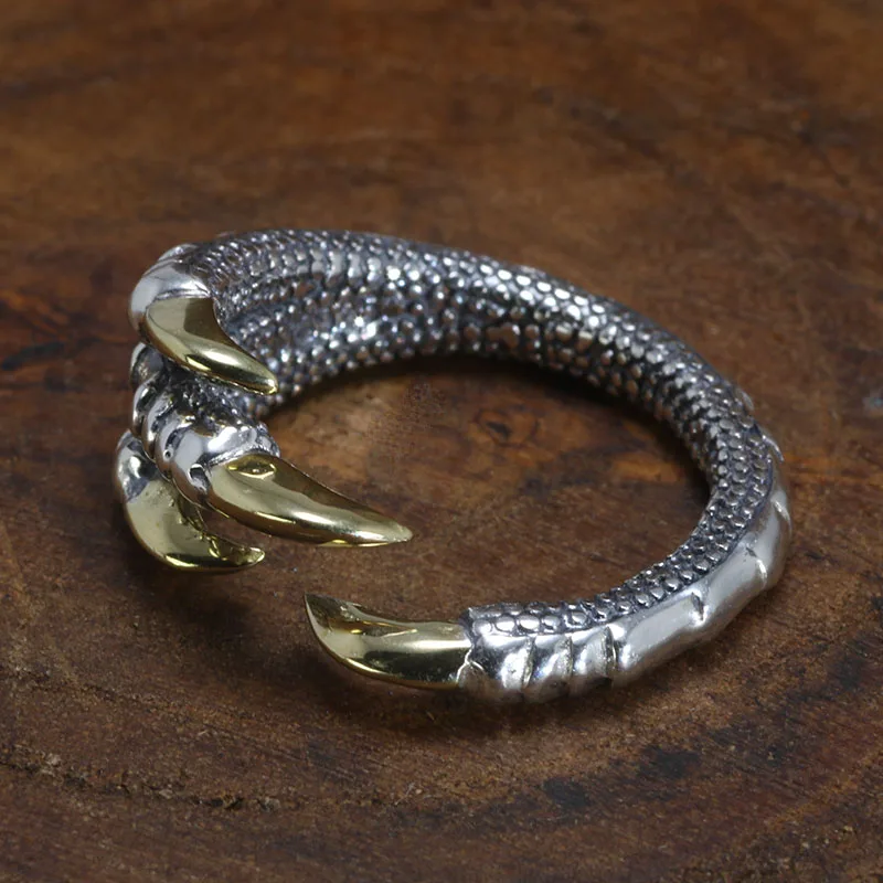 Genuine Solid 925 Silver Rings Vintage Dragon Claw Rings for Men Adjustable Sterling Silver Rings Anello Uomo Jewelry