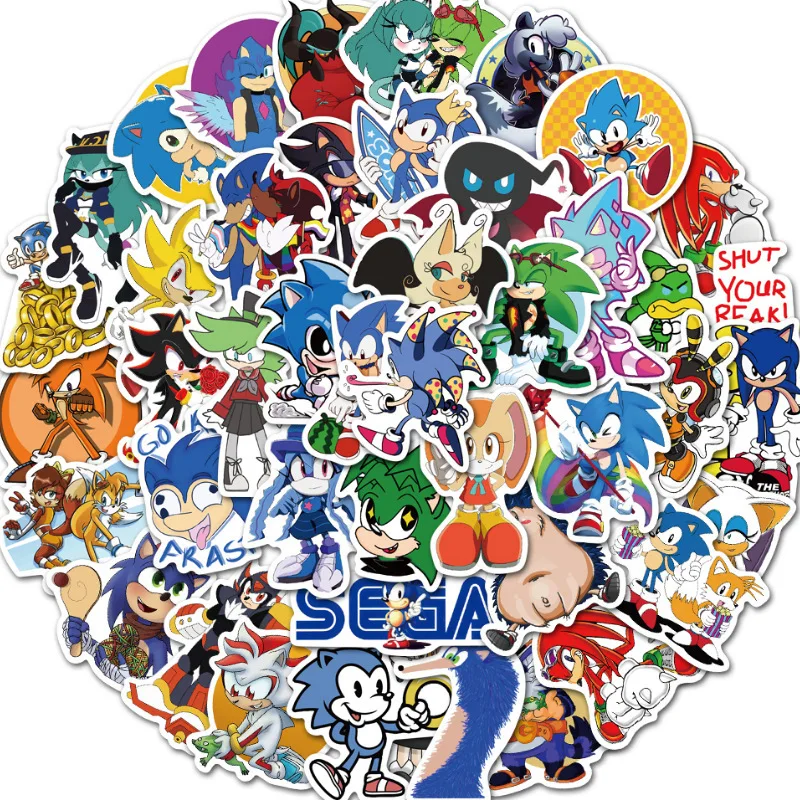 50Pcs/Set Cartoon Sonic Stickers Hedgehog Anime Toys Cartoon Graffiti Sticker for Water Bottle Laptop Luggage