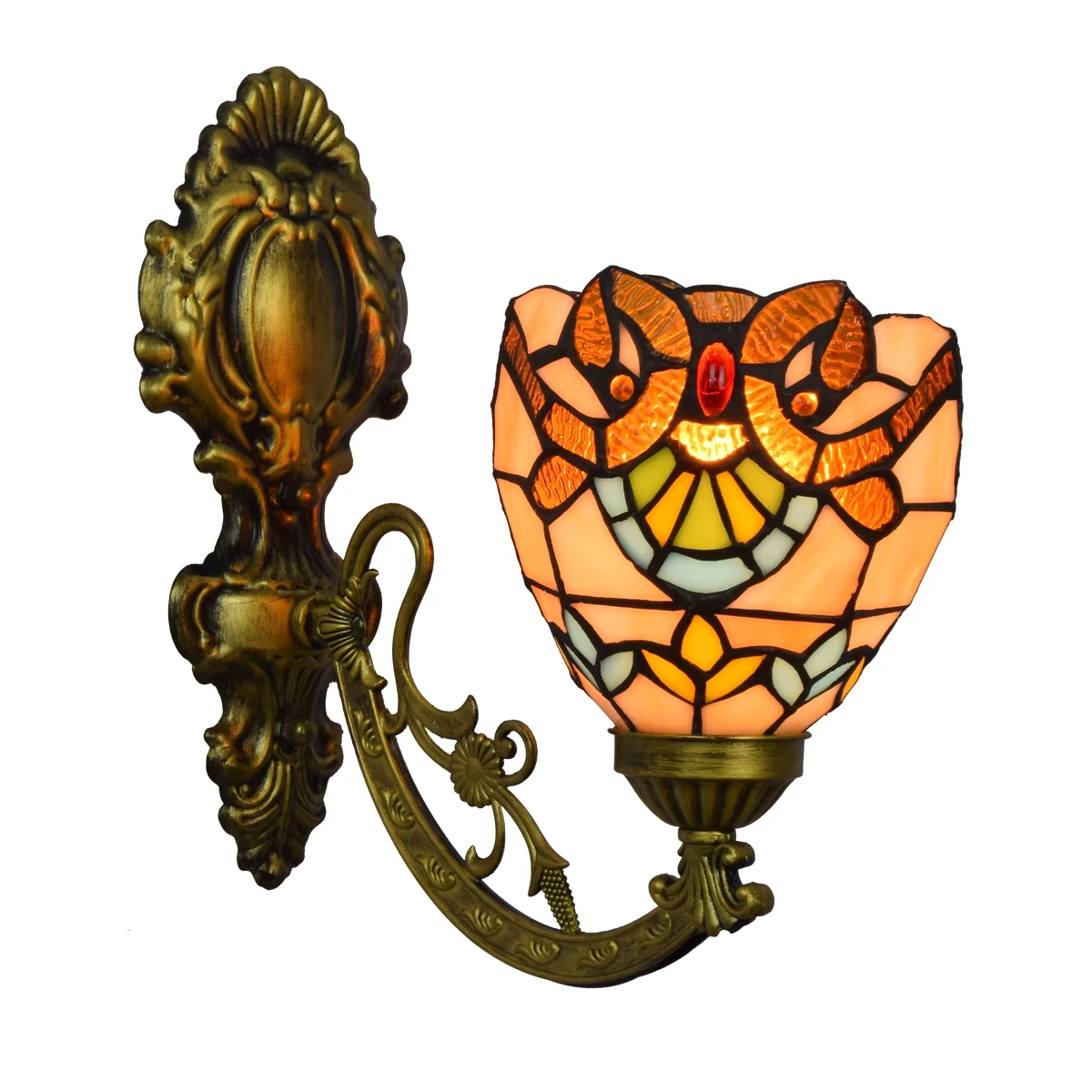 

European Colored Glass Retro Mirror Headlamp American Garden Bedside Wall Lamp Corridor Baroque Single Glass Wall Lamp