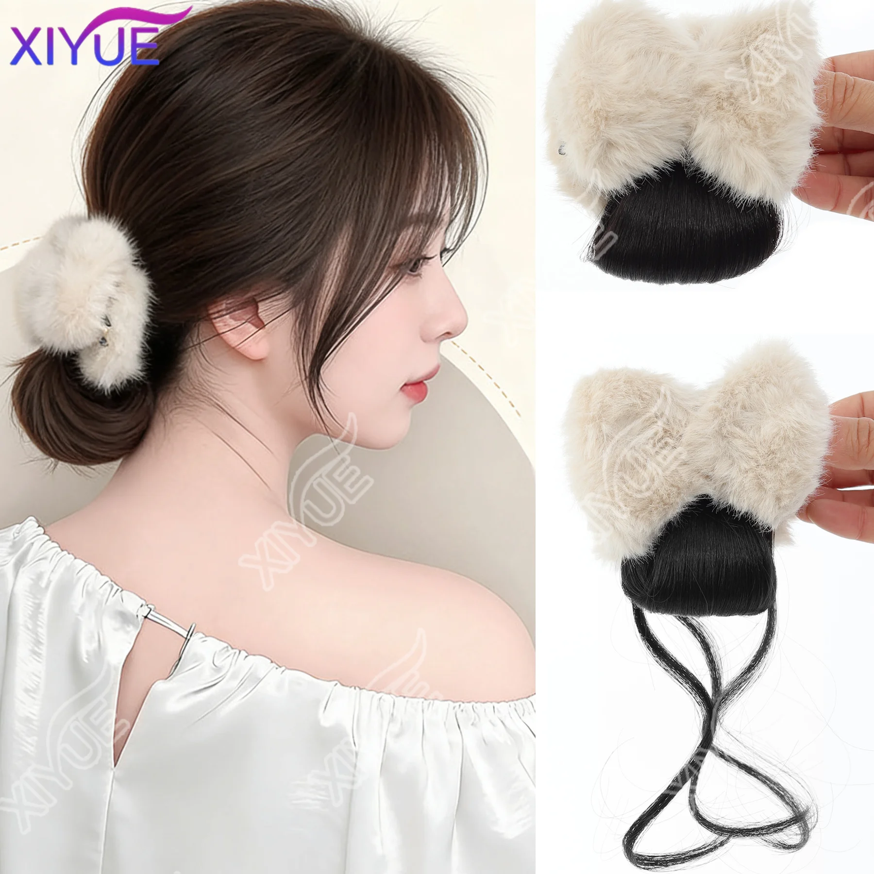 

XIYUE синтетический бант для волос, зажим для волос, плюшевый зажим для волос, осень/зима, новая заколка для волос, женский шиньон на спине, грязная булочка, зажим для волос