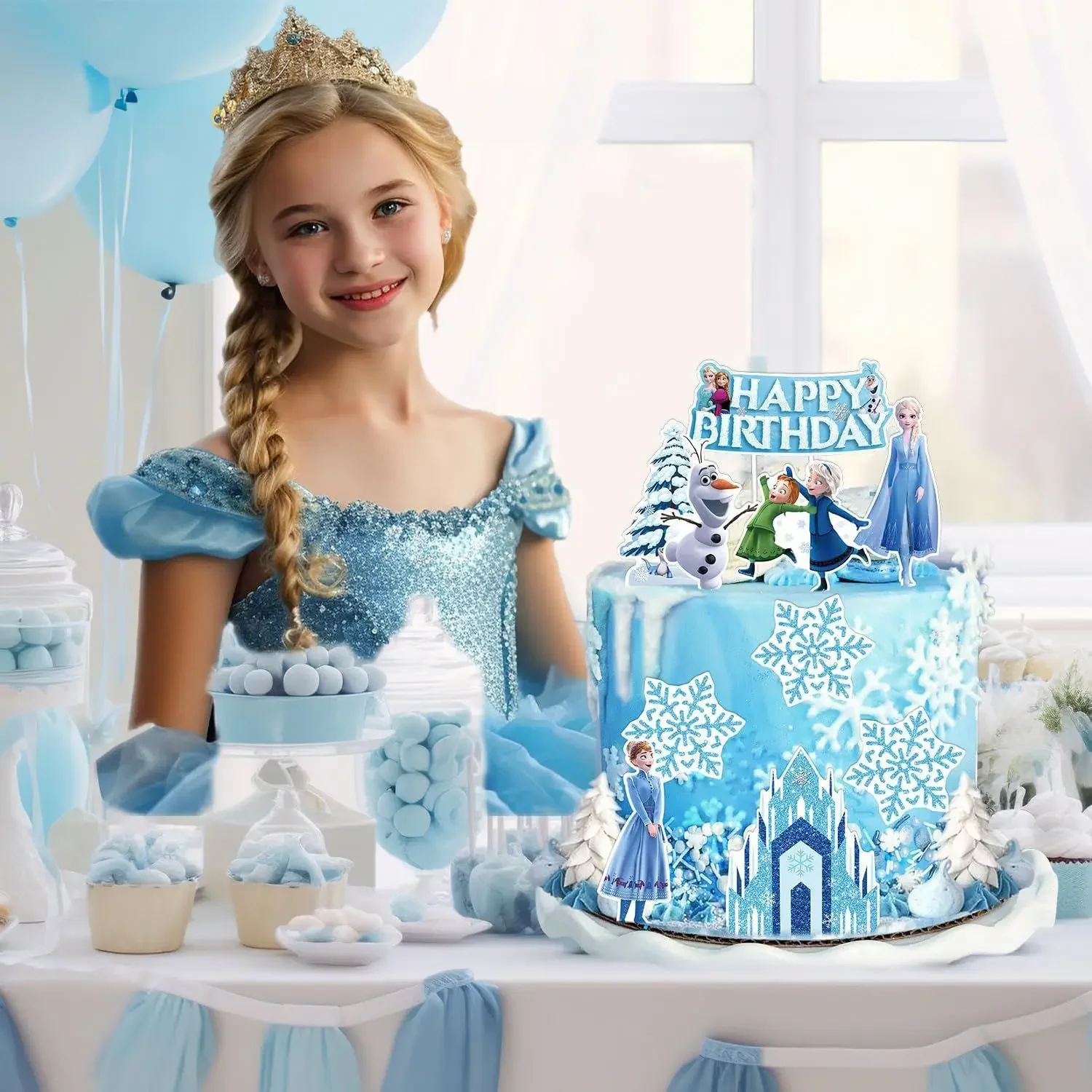 Disney Frozen Princess Elsa Cake Decoration Supplies Anime Figures Desserts Topper Girls Birthday Party Baking Props Accessories