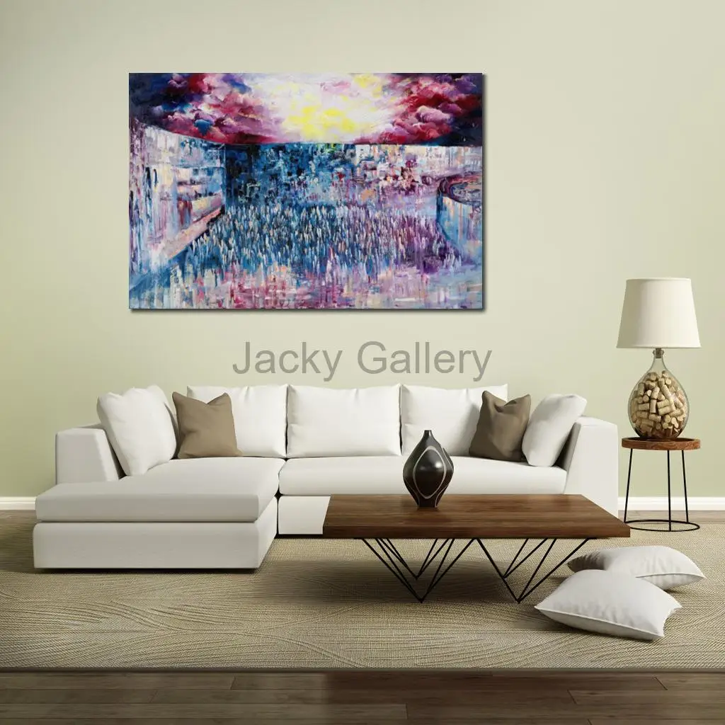 Colorful Kotel Contemporary Jewish Abstract Art Hand Painted Textured Oil Painting Jerusalem Landscape Canvas Judaic Home Decor