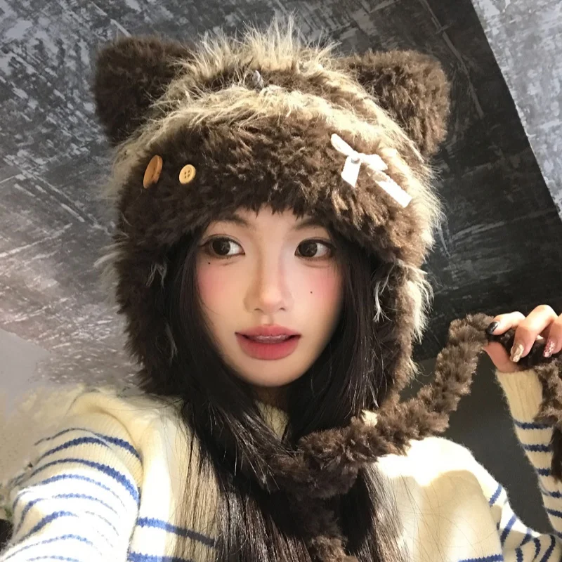 2025 New Autumn And Winter Sweet And Cute Cat Ear Plush Hat For Women Warm Ear Protecting Hat Give Friend Trendy Creativity Gift