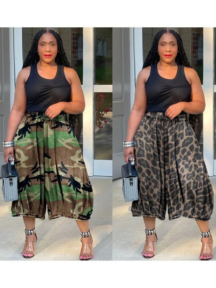 Women High Waist Wide Leg Pants Shiny Camouflage Straight Jeans Long Palazzo Casual Trendy Trousers 2026 Spring Summer New