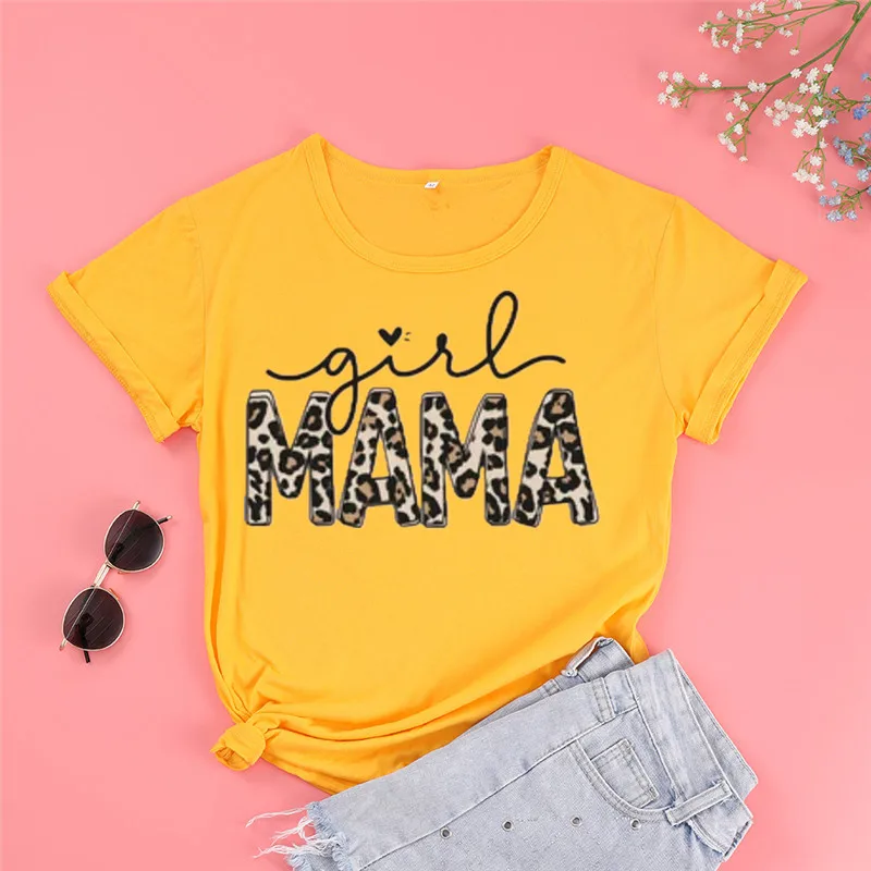 Girl Mama Leopard Shirt Girl Mom Mama Girl Mom of Girls Short Sleeve Top Tees O Neck Fashion 100% Cotton harajuku Drop Shipping