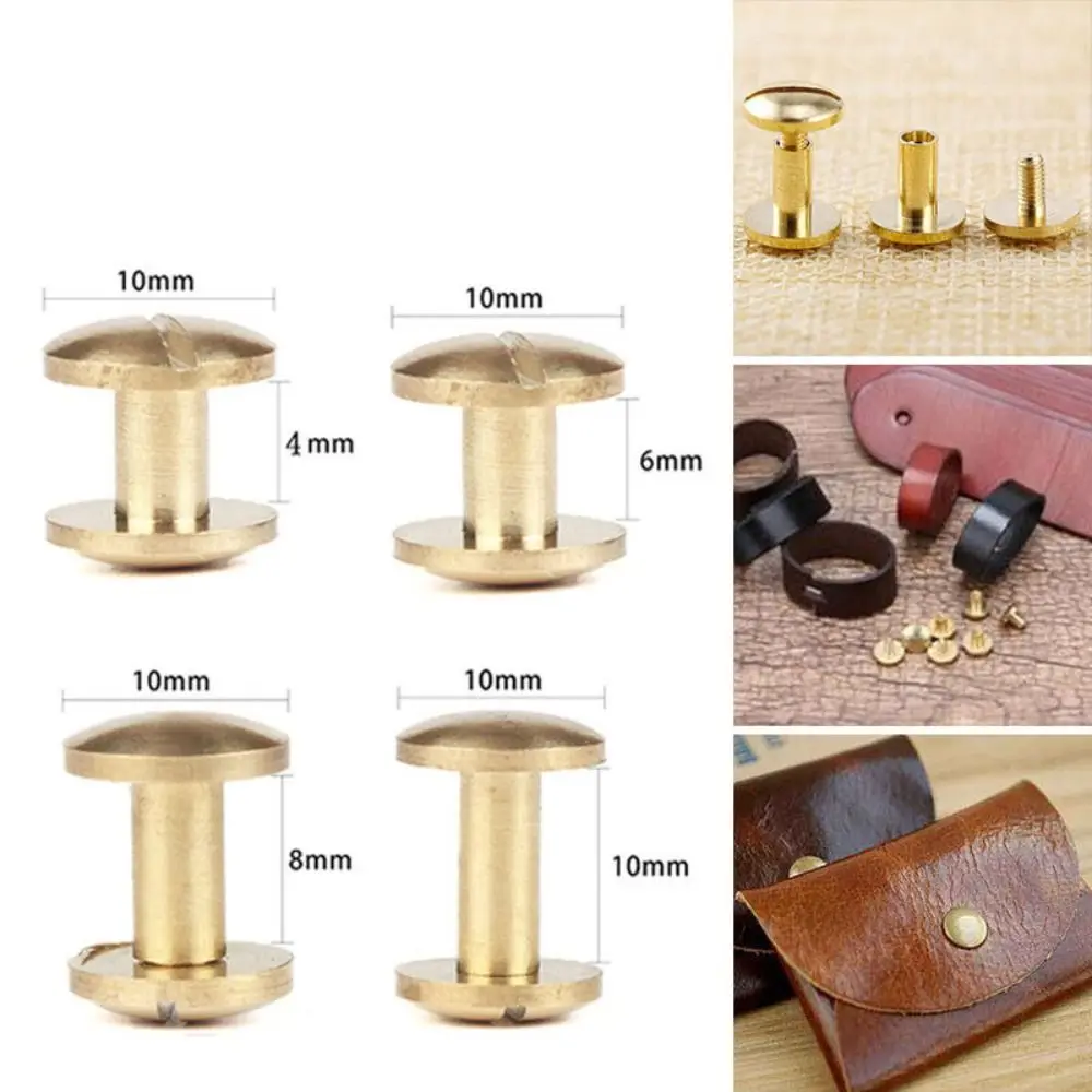 10Pcs/Set Arc Belt Screw Leather Craft Chicago Nail Brass Solid Rivet Stud Head