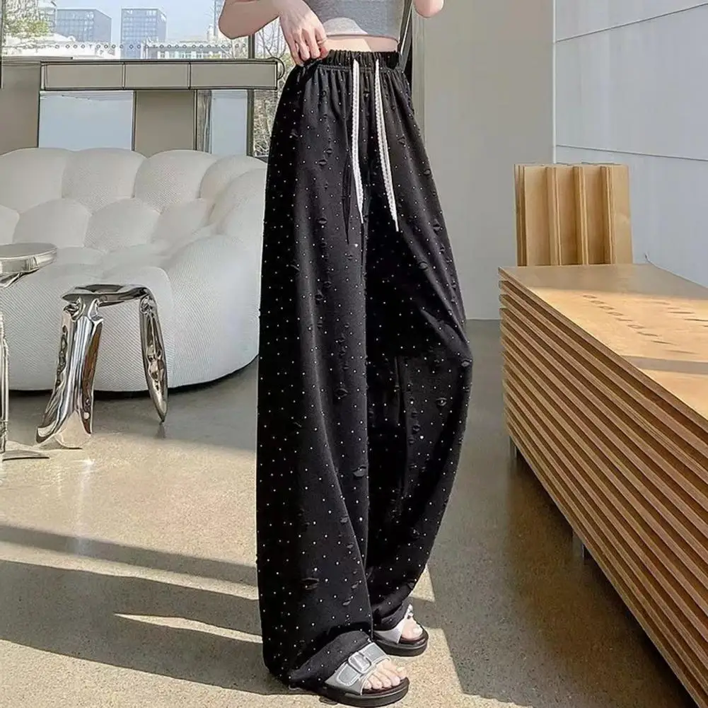 Women Wide Leg Pants Comfortable Loose Fit Pants Women’s High Waist Wide Leg Pants Adjustable Drawstring Trousers Elastic