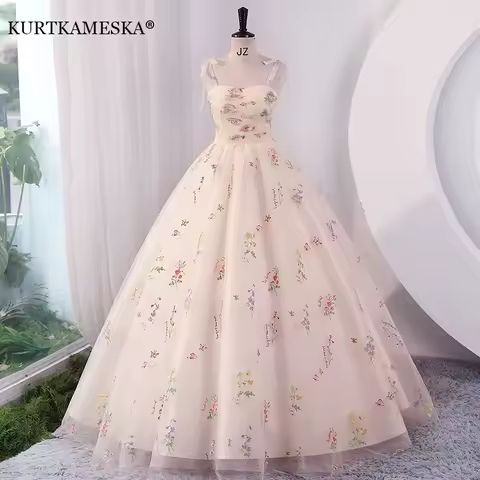 Luxury Floral Embroidery Long Prom Evening Wedding Shooting Dresses Women 2025 Summer Party Formal Occasions Reception Dress