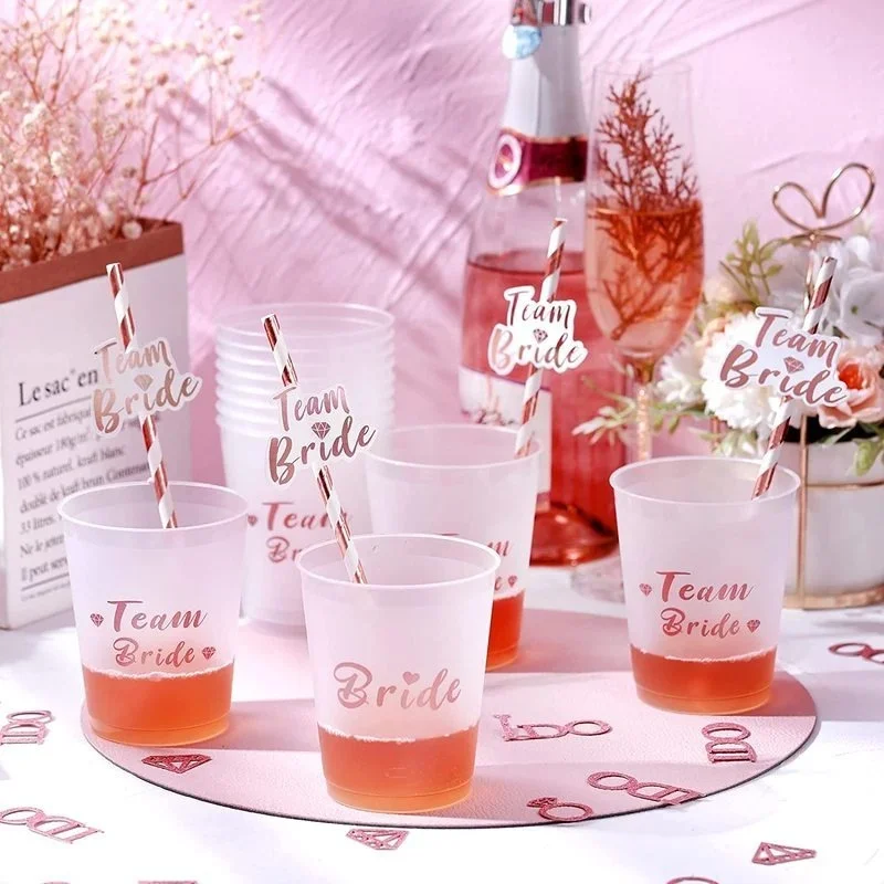 Team Bride Tribe Cups Bridal Shower Bachelorette Party Plastic Drinking Cup Rose Gold Hen Party Accessories Wedding Decoration