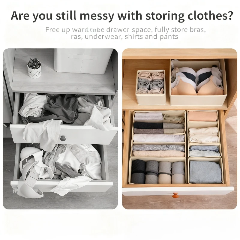 

Clothes Storage Box, Socks, Bras, Underwear, Drawer Style Six Piece Set, Foldable Storage Box for Organizing
