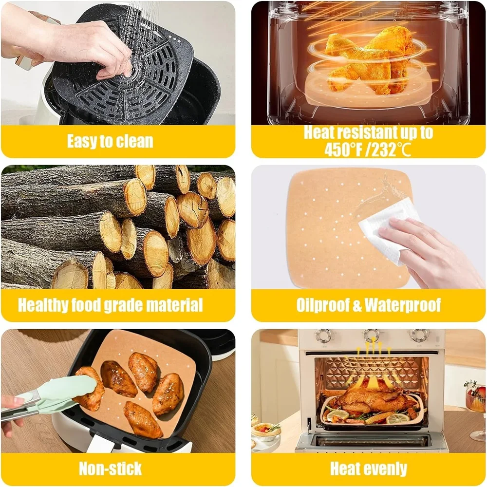 200 Pcs 8.5 Inch Air Fryer Paper Disposable Steamer  Mat Kitchen  Baking Paper Baking Non-Stick Steaming Mat Fryer Oil Absorbing