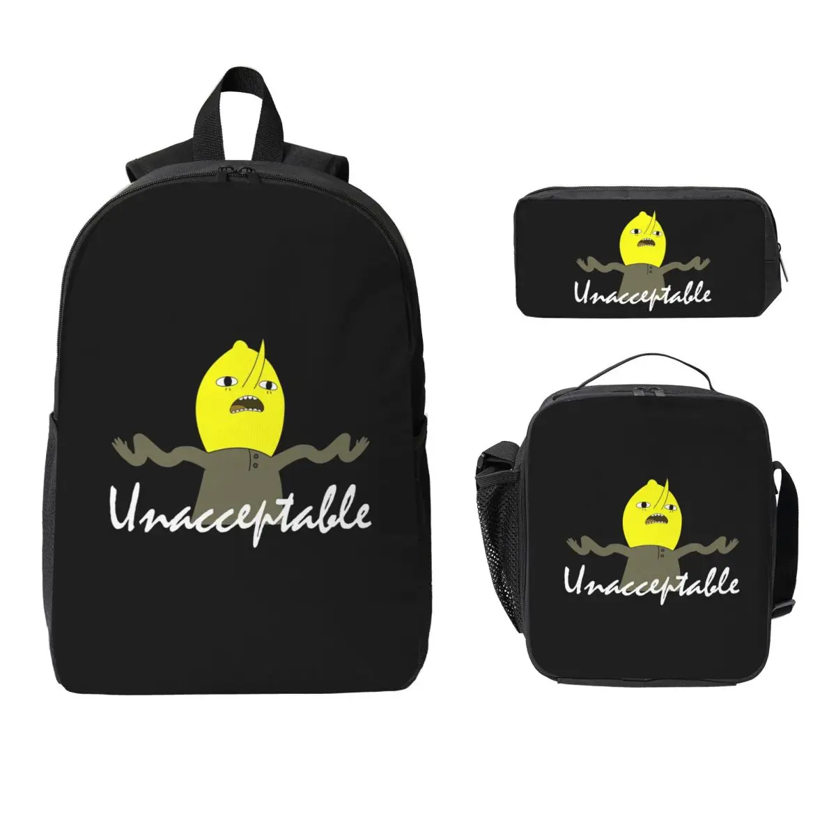 

Lemongrab Unacceptable Adventure Time Backpack Student BookBag School Bag Shoulder Bags 3ps Insulated Lunch Bag Pencil Case