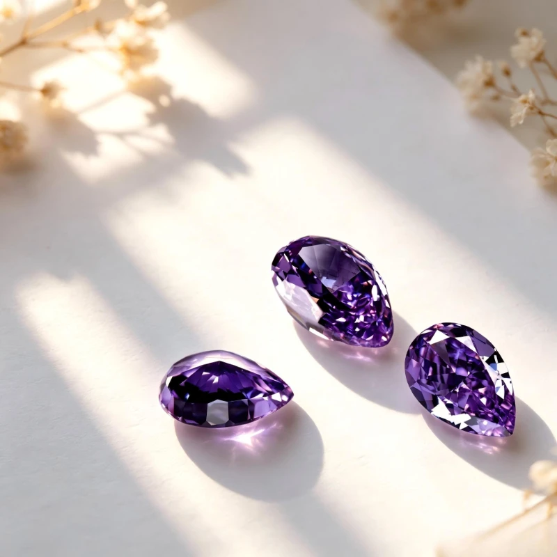 Kubischer Zirkonia Birnenform Künstlicher Zirkon Lila Farbe 5A+ Qualität CZ 4K-Schliff Crushed Ice Cut Hochkarätiger Diamant – Detail 6