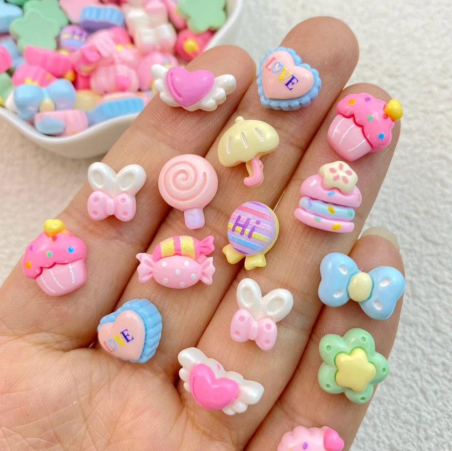 30Pcs New Cute Resin Mini Candy Lollipop Umbrella Bow Series Flat Back Manicure Parts Embellishments For Hair Bows Accessories