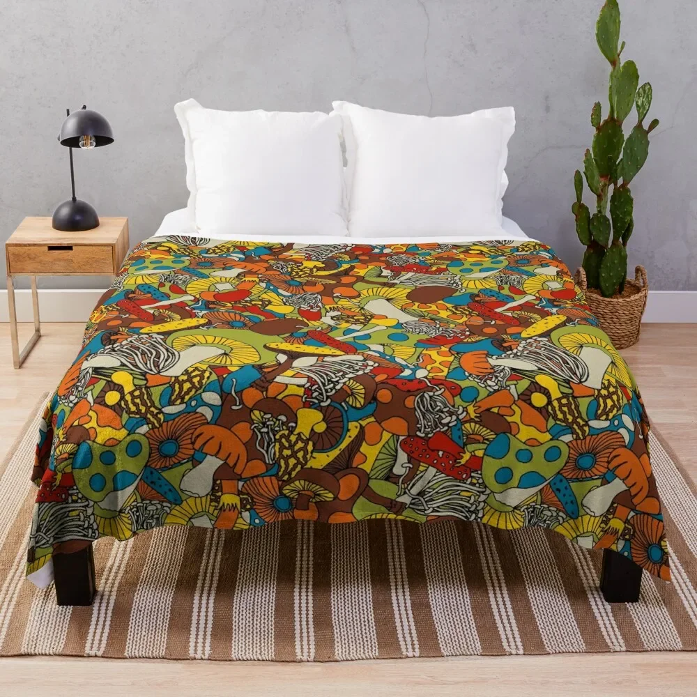 

70s psychedelic mushroom Throw Blanket Stylish Warm Blanket for Living Room Bedroom