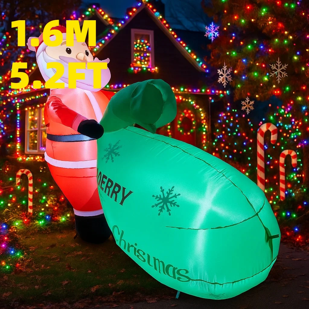 

1.6M/5.2FT Inflatable Santa Claus with Merry Christmas Bag Lights LED Home Decor Toys Yard Xmas Holiday Supplies Outdoor Decor
