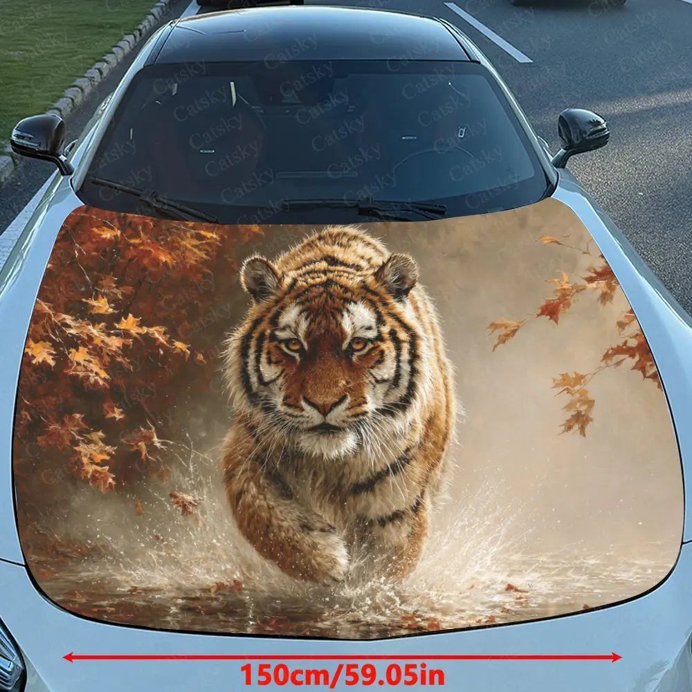 A Tiger Running In The Water Car Hood Decal Stickers Wrap Vinyl Film Engine Cover Decals Sticker Car Hood Protective Film
