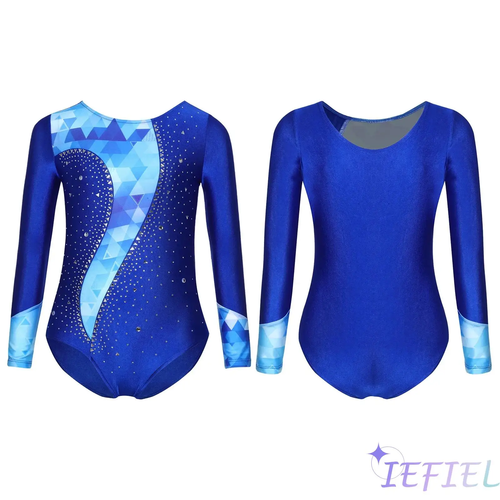 

Kids Girls Gymnastics Ballet Dance Leotard Print Shiny Rhinestone Bodysuit for Figure Skating Dance Performance Ballet Dancewear