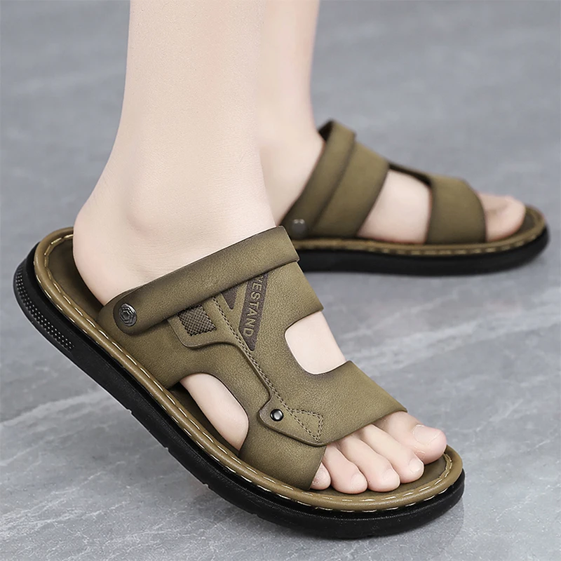 

Men's Sandals 2026 New Summer Outdoor Anti-slip Soft Bottom Slip-On Sports Driving Beach Shoes Korean Style Pure Color PU Mat...