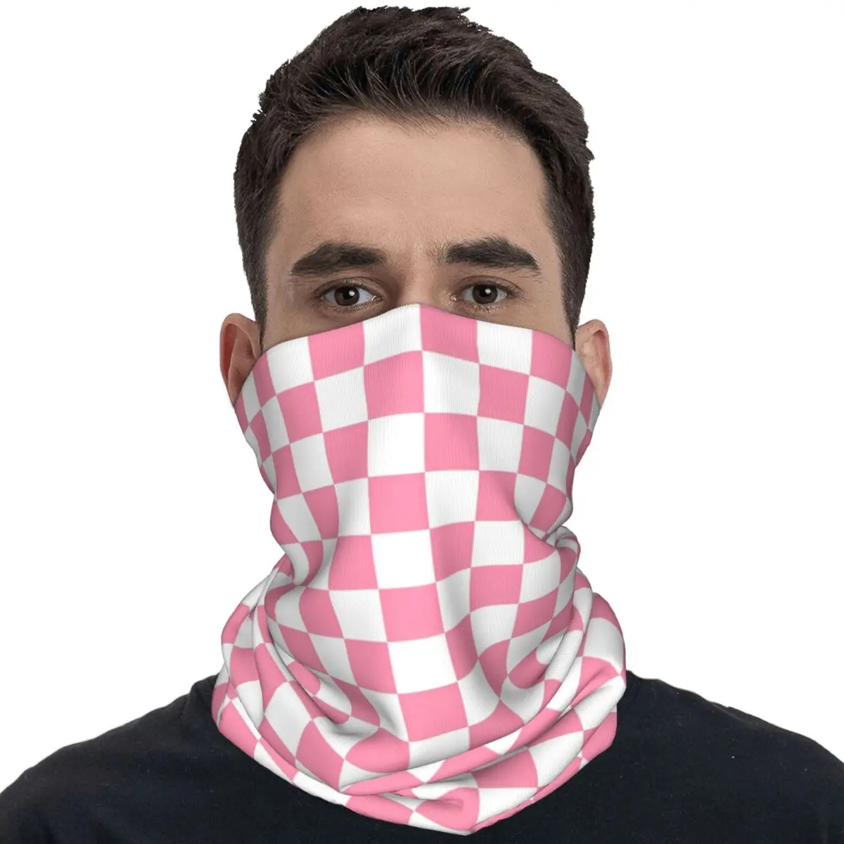 Outdoor Sports Balaclava Pink And White Checkered Cycling Mask Breathable Face Masks y2k Hiking Camping UV Protection Scarves