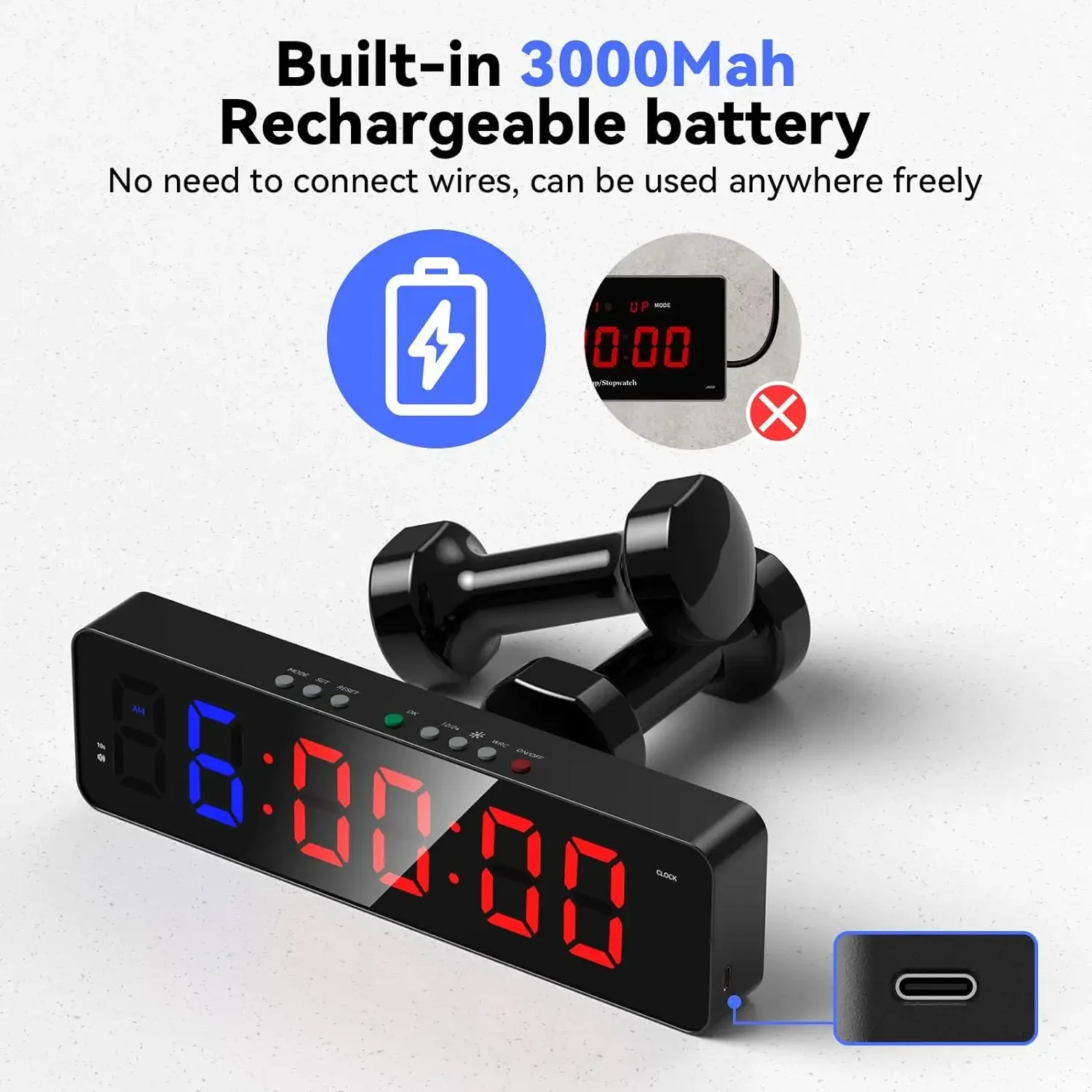 Gym Timer 2.2 inch LED Workout Colck Count Down/Up Clock 12\