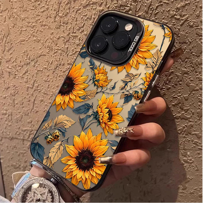 Plating Case for Samsung Galaxy A55 A35 A25 A15 A05 A05S 5G A13 A23 A12 A22 A32 A52 A52S A72 A51 A71 4G Sunflower Flower Cover