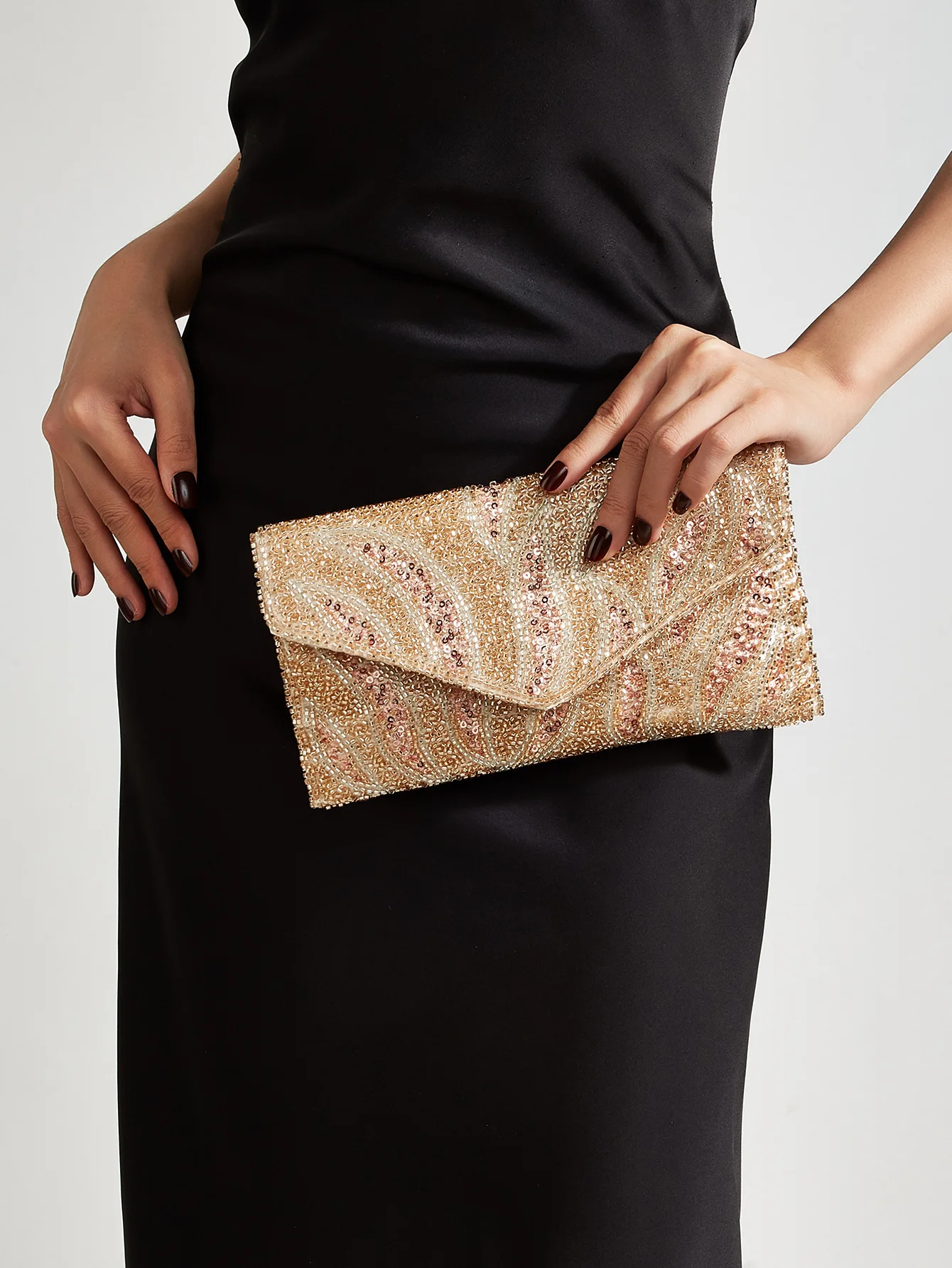 high-end chain single shoulder oblique span envelope bag cheongsam dinner bag fashion bead embroidery celebrity clutch bag