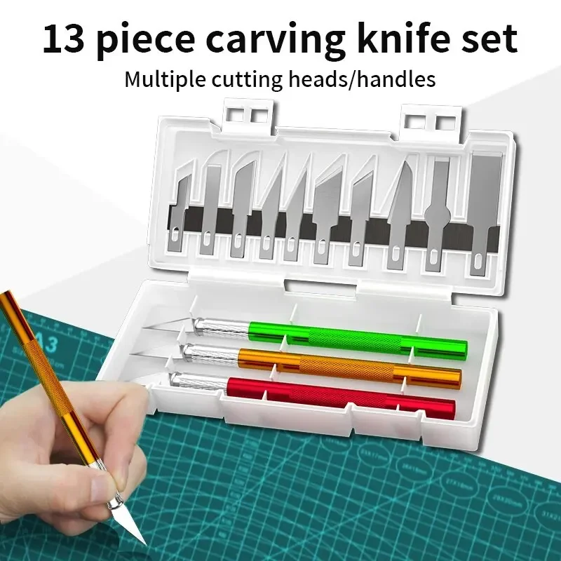 13Pcs Metal Carving Knife Pen Style Art Seal Cutting Manual Combination Paper Cuttings Non-Slip Gadget DIY Precision Repair Tool