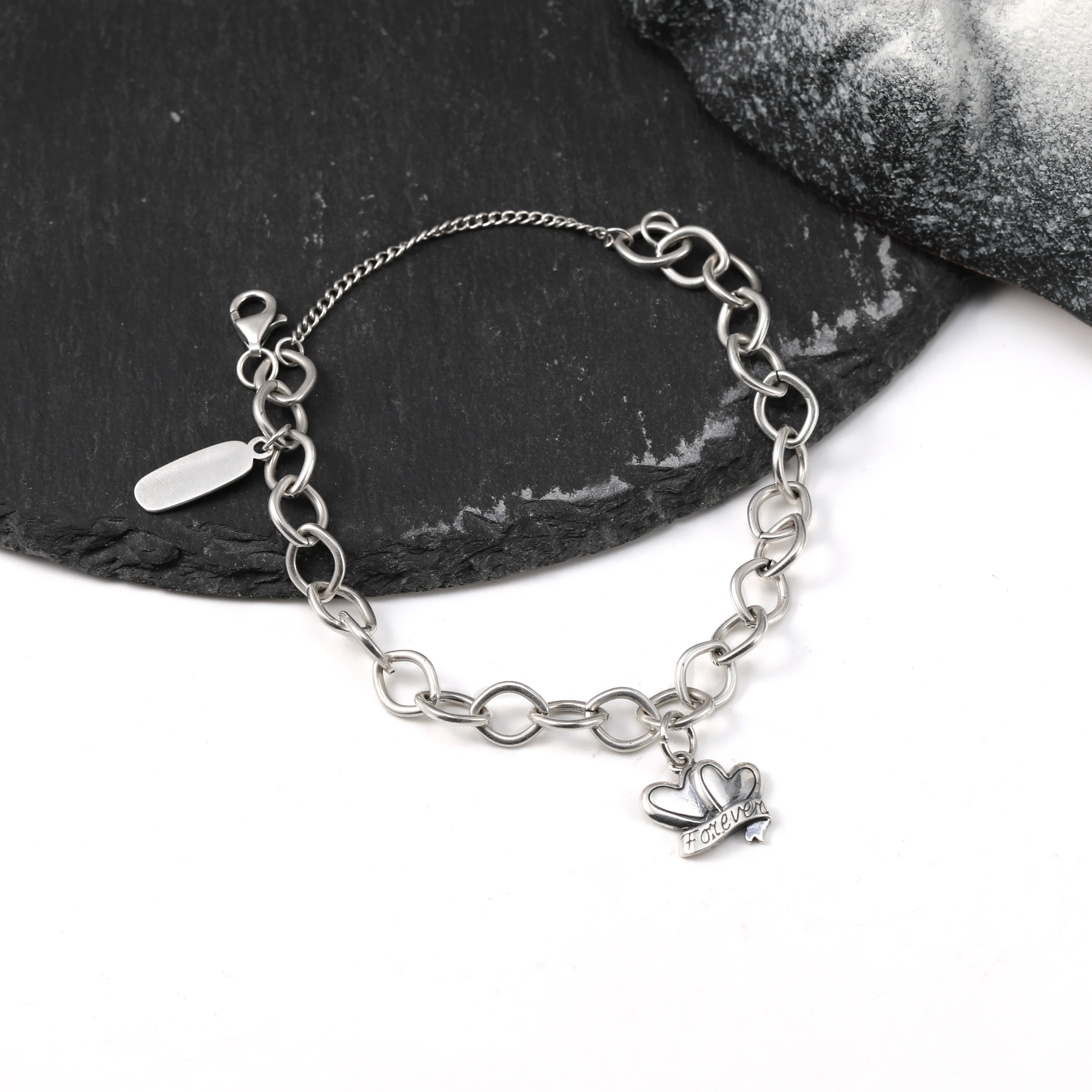 

Genuine 925 sterling silver Forged Link Charm Bracelet paired with the "Eternal" love pendant
