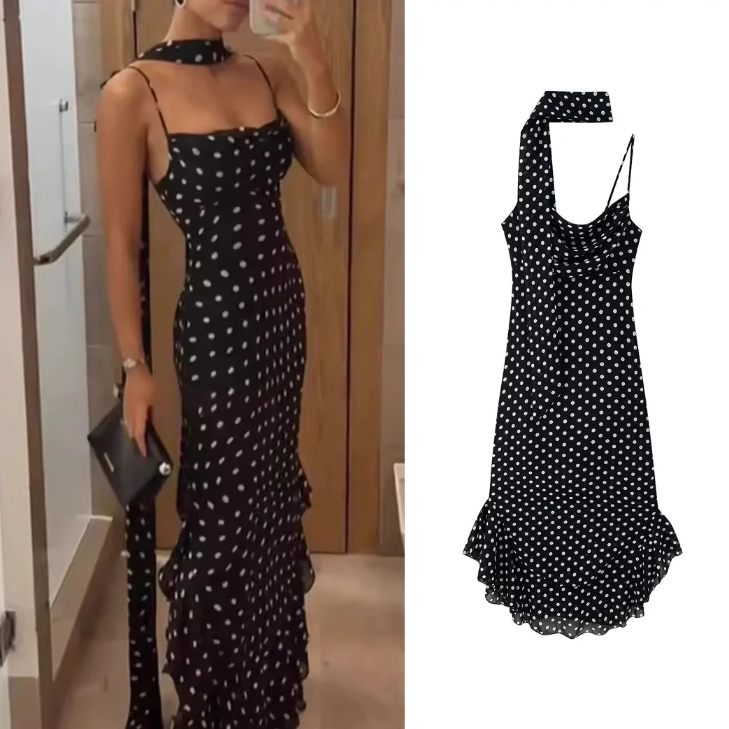PRINTKAOIR Polka Dot Schal Neckholder Kleid Strand Cover Hosenträger Slim Fit Frauen Wrap Hüfte Strap Lange Kleider Mode Roben