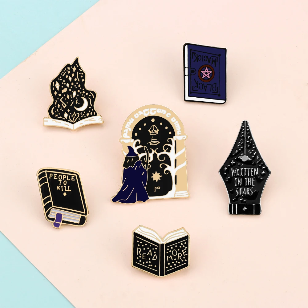 Gothic Witch Enamel Pin Moon Phase Magic Book Witchcraft Metal Brooches for Women Men Punk Lapel Pins Badge Jewelry Accessories