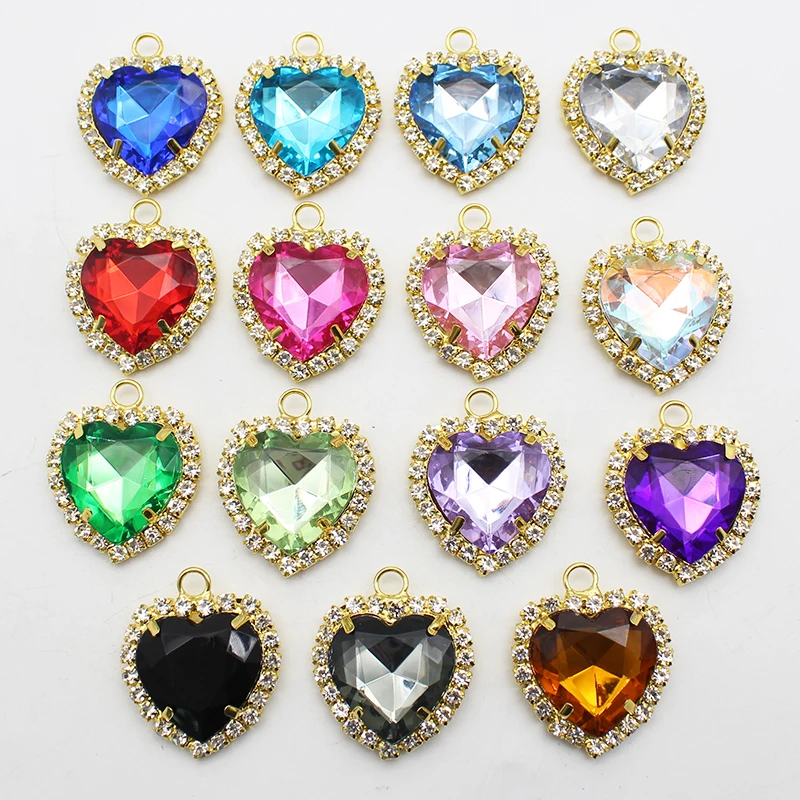 

10pcs Gold Heart Shaped Acrylic Rhinestone Buckle DIY Metal Band Ring Jewelry Accessories For Gift Decorations