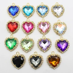 10pcs Gold Heart Shaped Acrylic Rhinestone Buckle DIY Metal Band Ring Jewelry Accessories For Gift Decorations