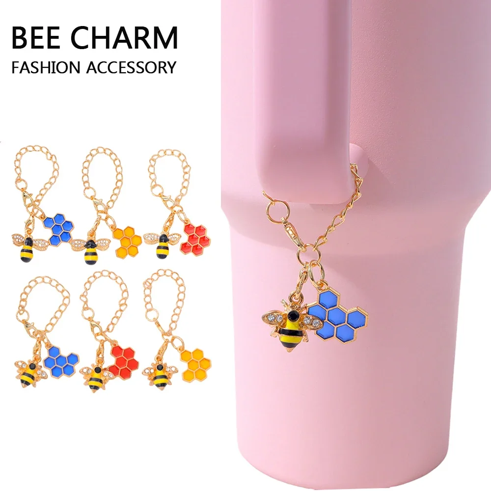 Alloy Rhinestone Bee Charm Keychain Fashion Insect Keyring Women Men Bag Ornaments DIY Pendant Stanley Cup Accessories Jewelry