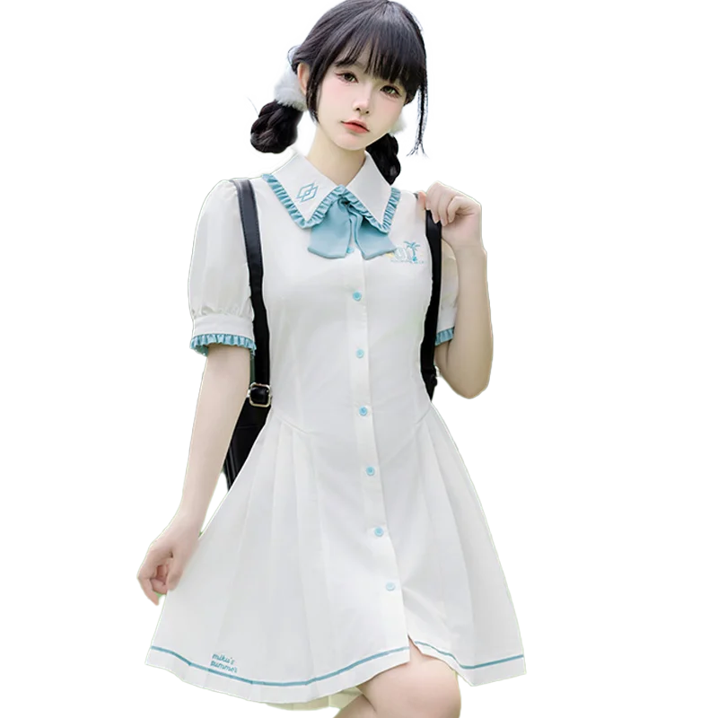 Official Vocaloid Miku Short Dress Women\'s Dresses Summer Skirt White Skirts Female Hatsune Cosplay Beach Party Dress Costume