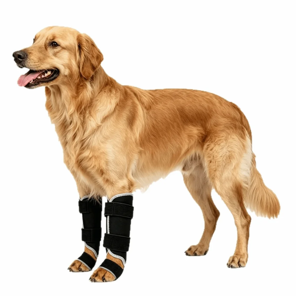Attelle de jambe avant durable et respirante, antidérapante, réglable, pour le soutien des blessures à la jambe et la protection des ligaments chez les animaux de compagnie blessés.