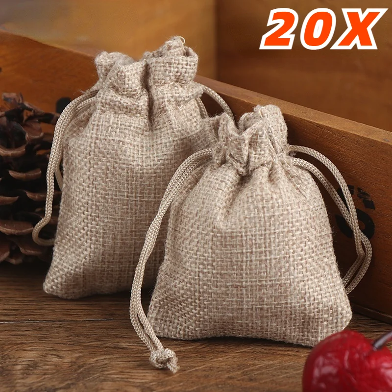 20pcs 13x18/10x15/9x12/7x9cm Kordel zug Sac kleinen Tasche Jute Geschenk DIY Hochzeits bevorzugung Geschenkt üte zum Verpacken von Süßigkeiten Schokoladen schmuck