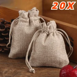 20PCS 13X18/10X15/9X12/7X9CM Drawstring Burlap Bag Jute Gift DIY Wedding Favor Gift Bag For Packaging Candy Chocolate Jewery